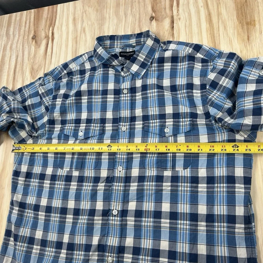 Banana Republic Shirt Men's Size 2XL Plaid Button Down Long Sleeve Cotton Blue